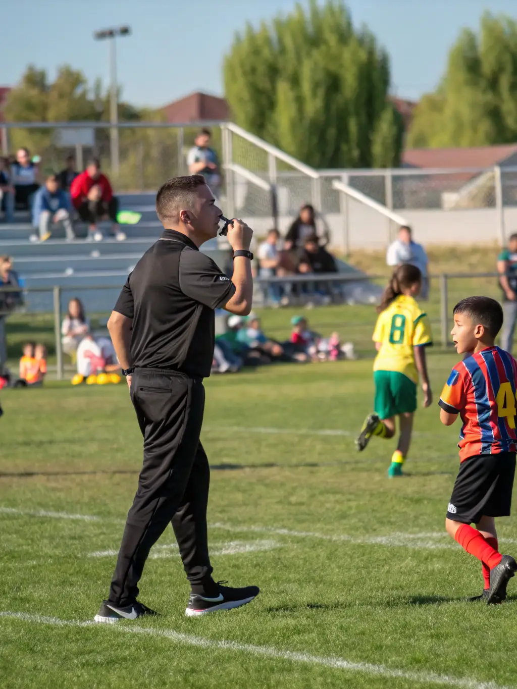 A dynamic image of referees undergoing training, emphasizing the FFR's focus on ensuring fair play and upholding the integrity of the sport through comprehensive referee development programs.