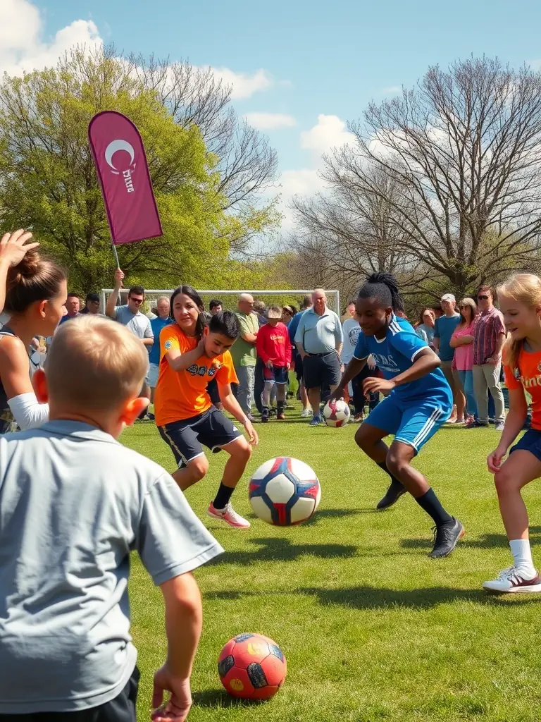 A heartwarming image of a community rugby event, showcasing diverse participants and volunteers, highlighting the FFR's role in fostering community engagement and promoting rugby as an inclusive sport for all.
